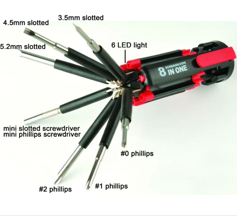 8 in 1 6 LED torch multi-function screwdriver
