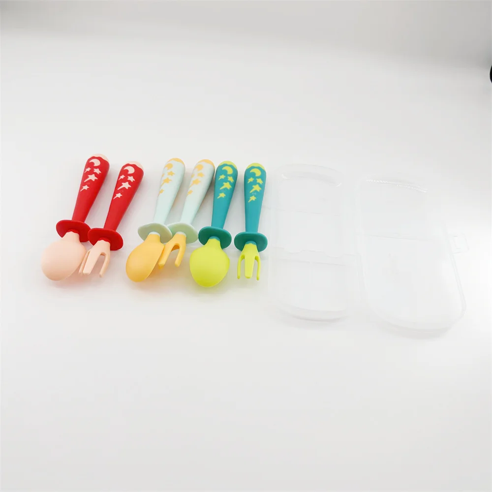 Fast delivery 3 colors EN71 CPC Food PP TPE baby spoon and fork set