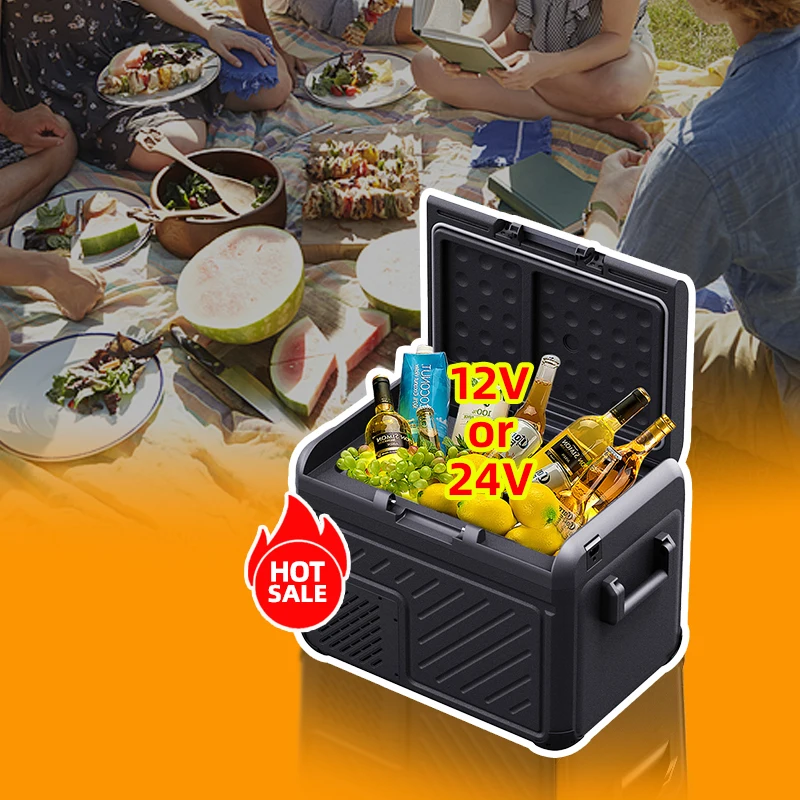 Hot sale 12/24V solar car fridge portable and mobile fridge for car with battery and camping dual-zone fast cooling
