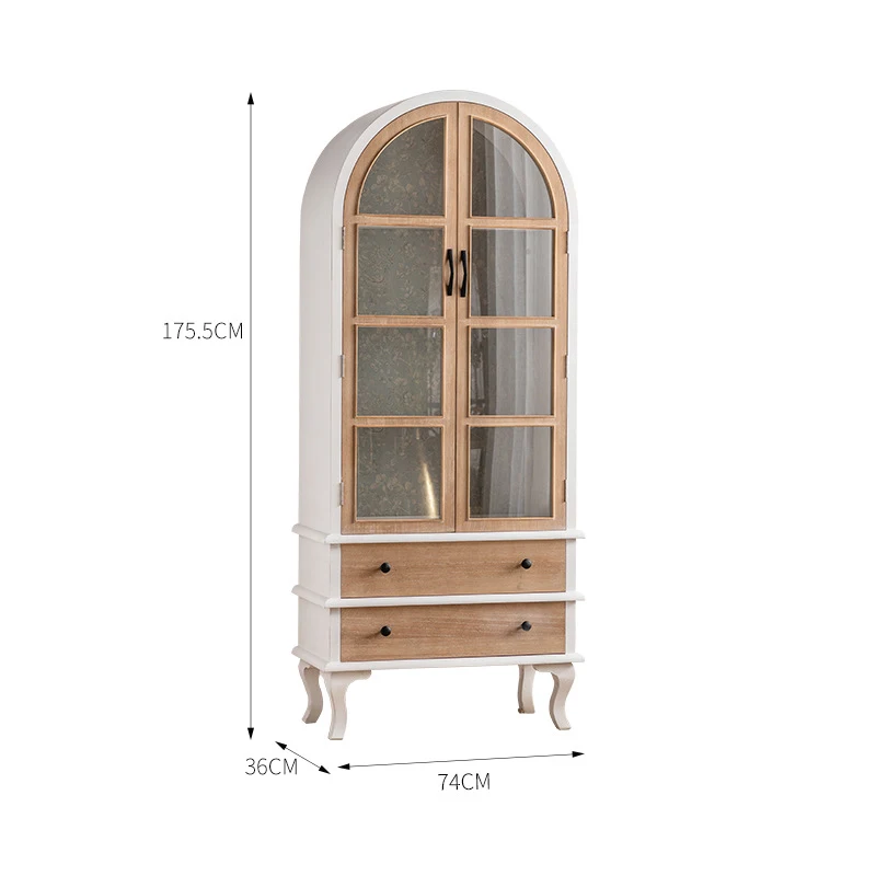 French Retro Home Furniture Storage Cabinet Solid Wood Frame Sideboard Glass Arched Side Oak Buffet Cabinet For Living Room