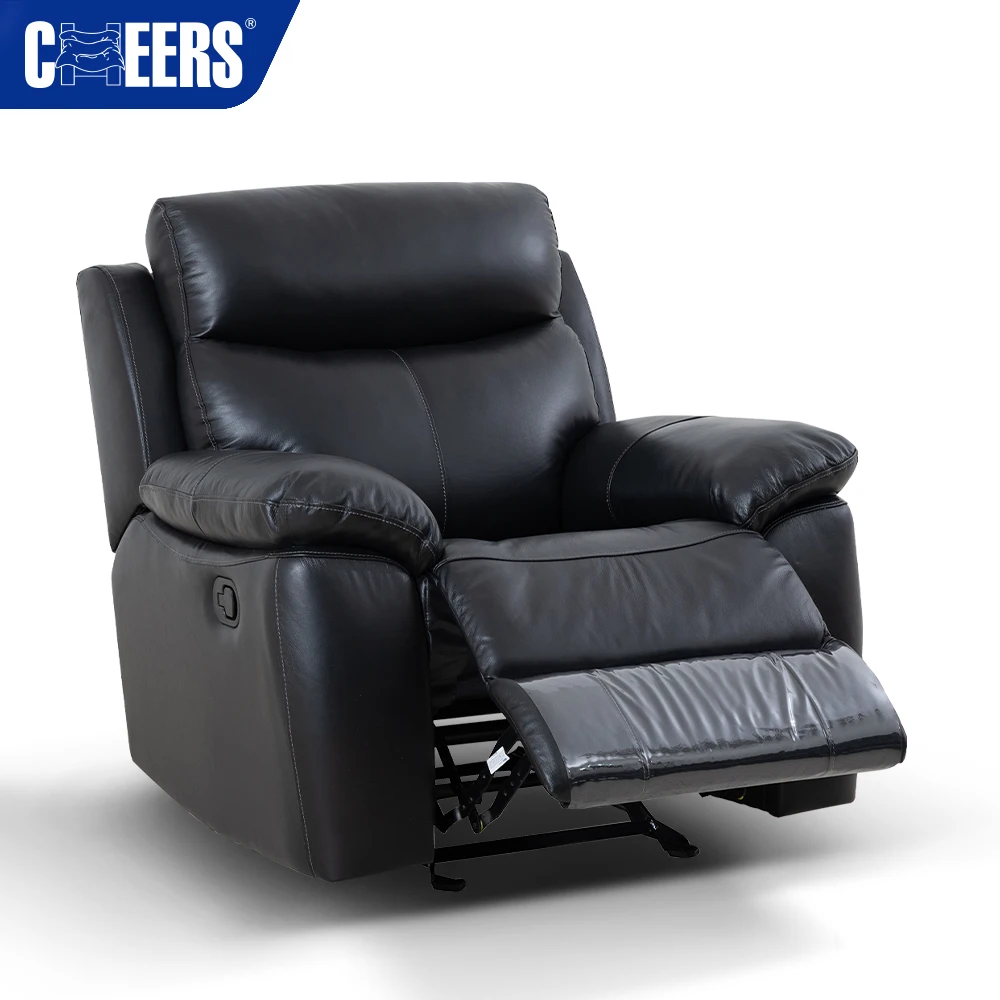MANWAH CHEERS New Design Manual Black 3+1 Leather Recliner Sofa Set Furniture for Living Room Home Furniture Sofas