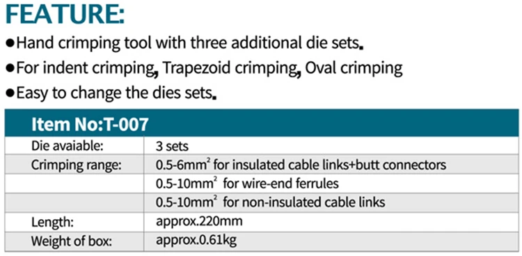 ZUPPER T-007 Mini Manual Hand Crimping Tool