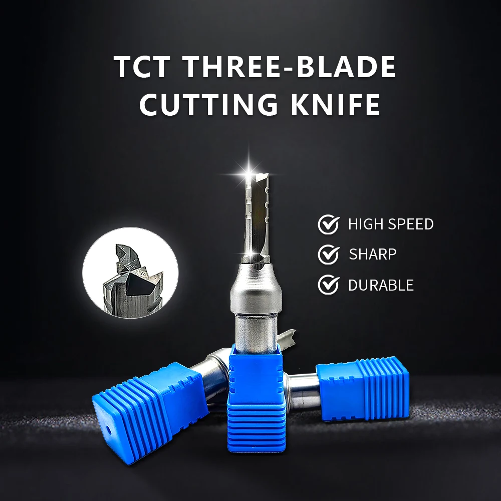 CNC Three Blade Slotting Knife With Coated Tungsten Steel TCT Straight Router Bit 3 Flute End Mill for Woodworking