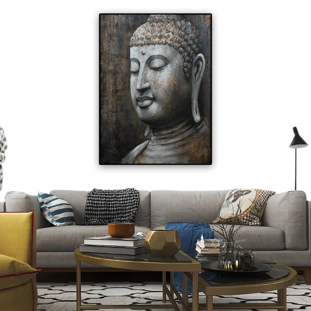 hot selling buddha canvas wall art hand painted indian buddha painting with frame
