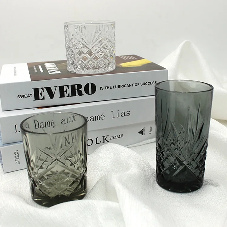 LANGXU Black Small Wine Glass Stemless Flat Bottom Fine Glasses Wholesale Red Gift Box