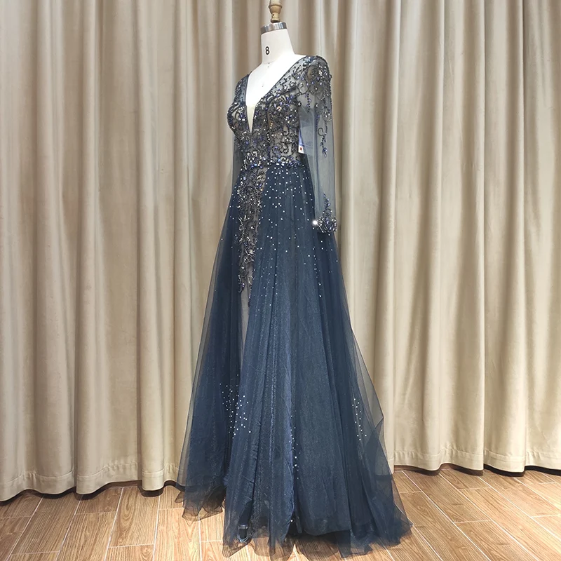 Black Long Sleeve Wedding Party Dress Sequin Evening Dress Party Wear for Ladies