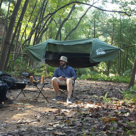 Portable Outdoor Net Hammock With Shade Lightweight Camping Hammock Mosquito Net Rain Tarp