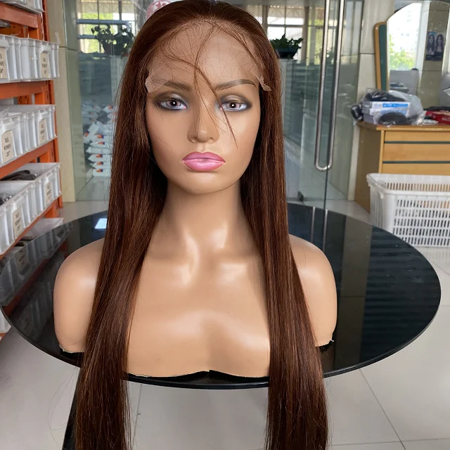 Chocolate brown color 100% human hair wigs for Black women, good quality straight Brazilian wig human hair virgin lace front wig