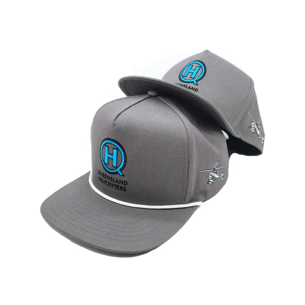 Flat Brim 5 Panel Hats High Quality Structured Rope Embroidery Front Logo Cord Wholesale Factory Cost Sportman Snapback Cap Hats