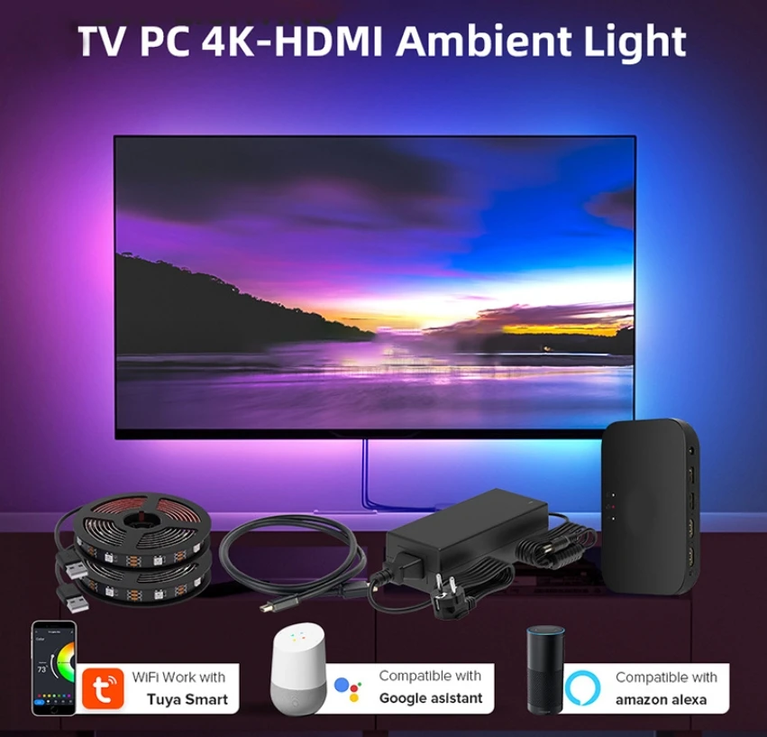HD 8K60Hz Sync Box With Led Tv Backlight HDMI 2.1 Sync Box TV LED Backlight Kit Immersion Ambient Lighting Strips RGB w2811
