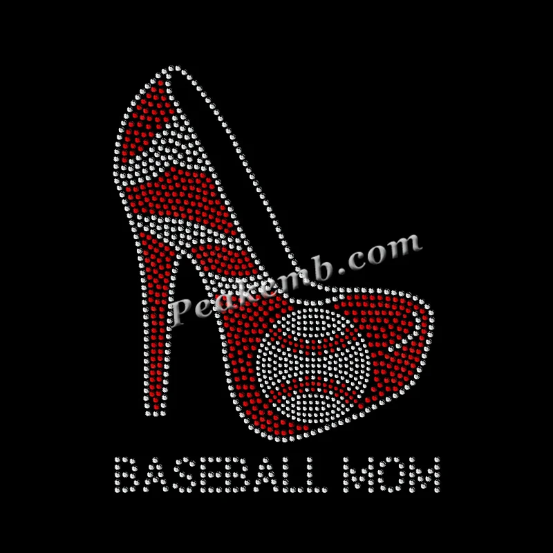 Bling Crystal Baseball Mom Hotfix High-Heel Shoes Rhinestone For  Woman Short Sleeve Tees and Shirt