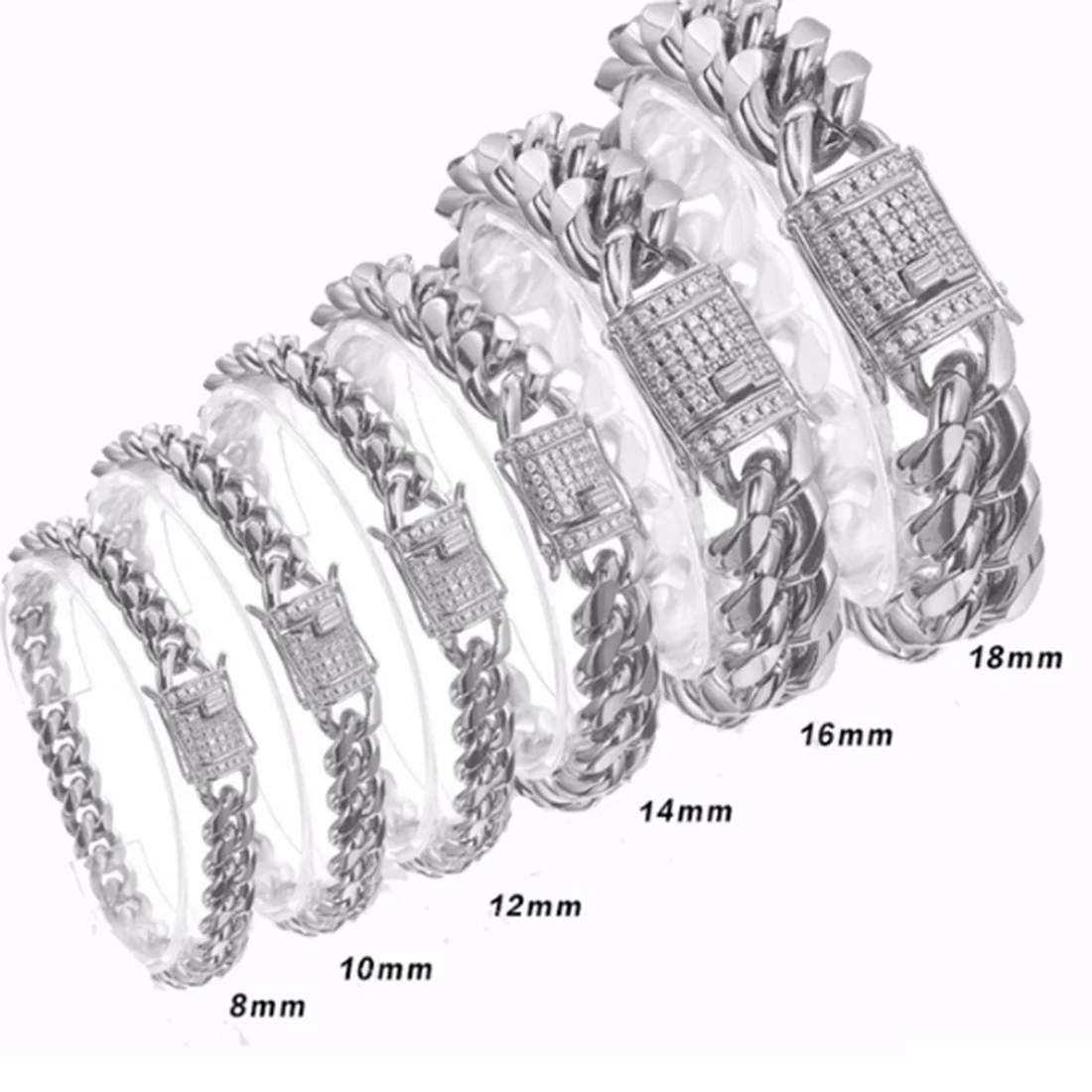 8/10/12/14/16/18 mm HipHop PVD 18k Gold Plated Iced Out Bracelet Stainless Steel Urban Jewelry CZ Miami Cuban Link Bangle