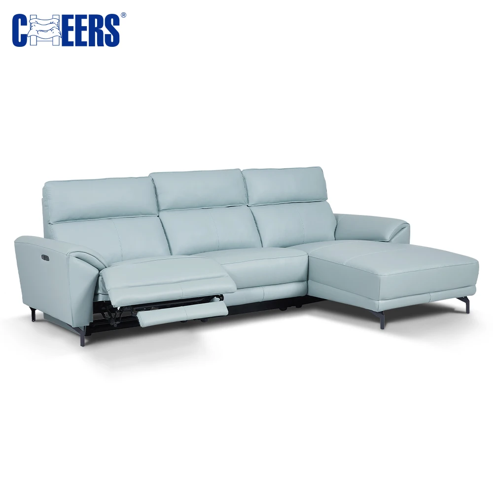 MANWAH CHEERS Fashionable L Shape Electric Leather Sofa 3 Seaters Recliner with Chaise Living Room Furniture set