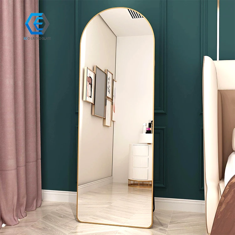 Full-Length Mirror Round Corner Aluminum Alloy Frame Floor Full Body Large Mirror Stand or Leaning Against Wall