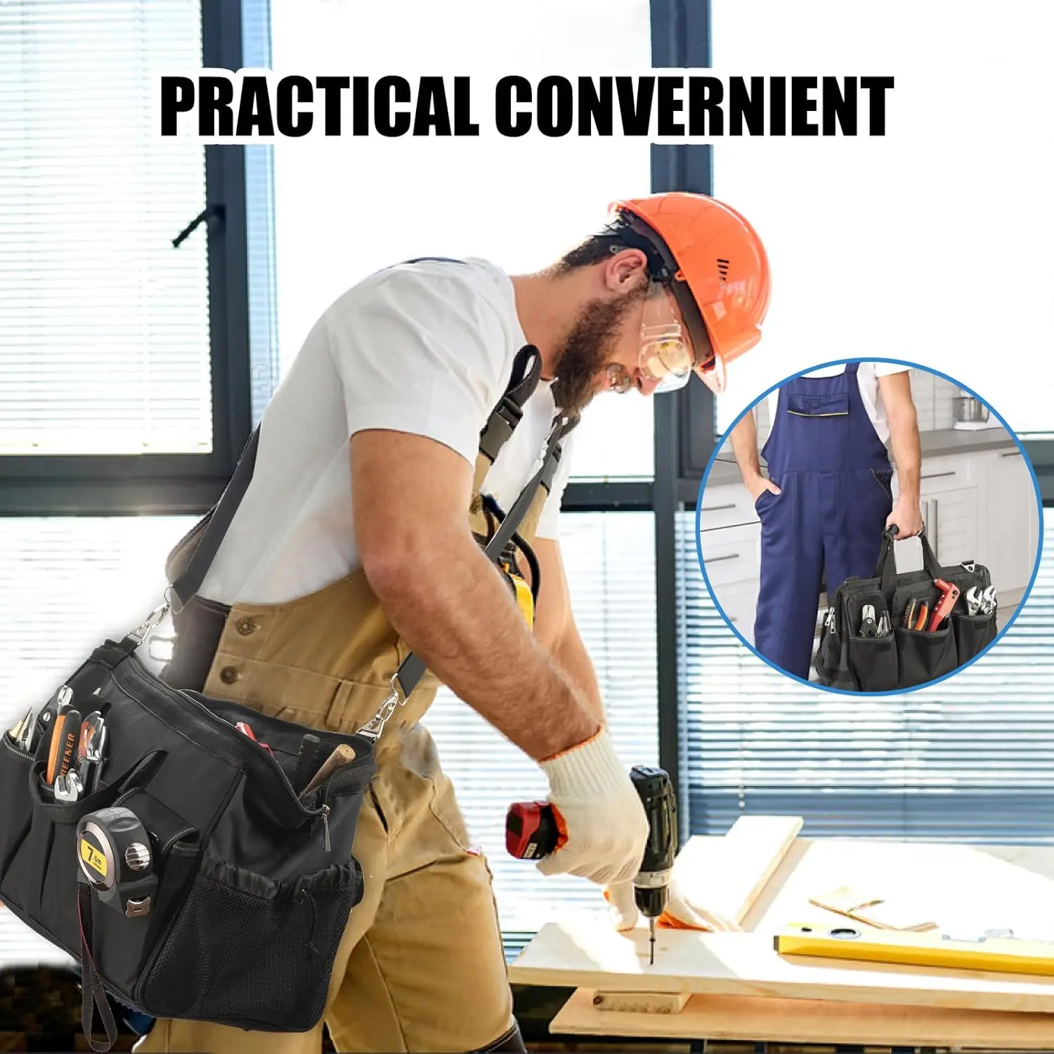 Water-Resistant 16 Inch Foldable Open Top Tool Bag Organizer Premium Durable Electrician Tool Bag