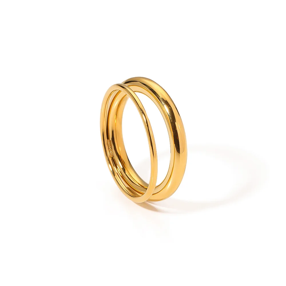Classic Style18K PVD Plating Stainless Steel Double Layer Knuckle Women Ring Waterproof Jewelry