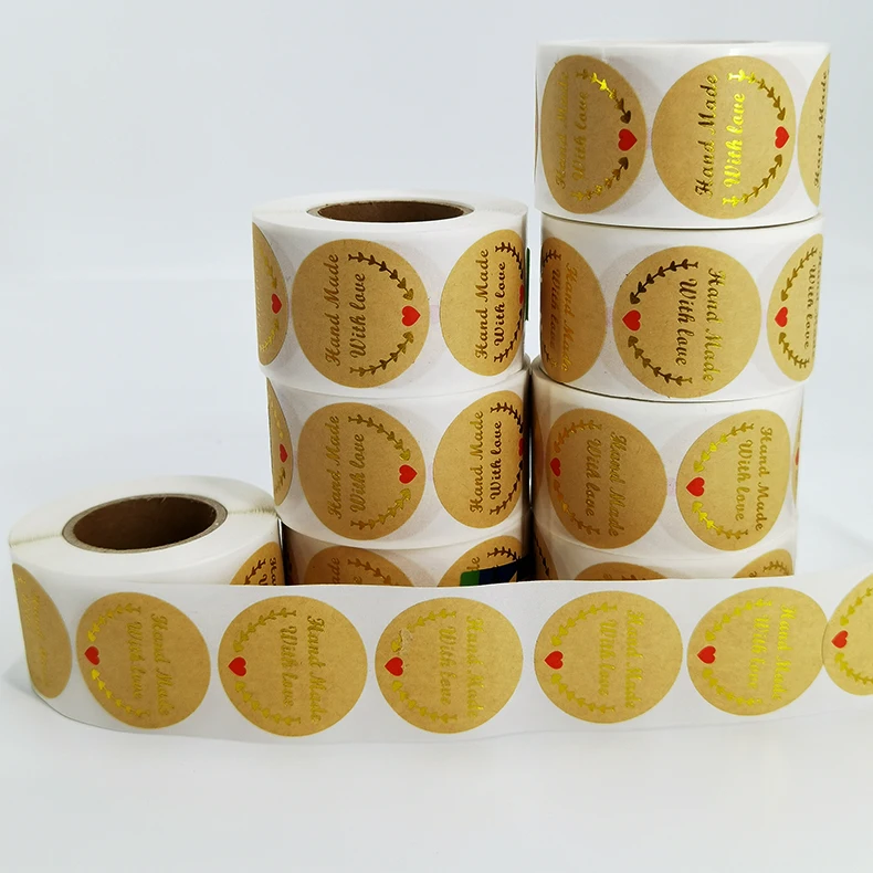 Factory wholesale 500 pcs handmade with love kraft paper stickers
