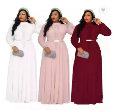 Wholesale african Loose embroidery pattern African Chiffon Long Sleeve Swing Dress