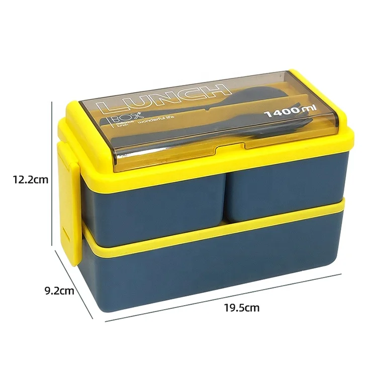 1400ml Portable Food Container for Adult School with Tableware Plastic Kids Bento Lunch Box Set