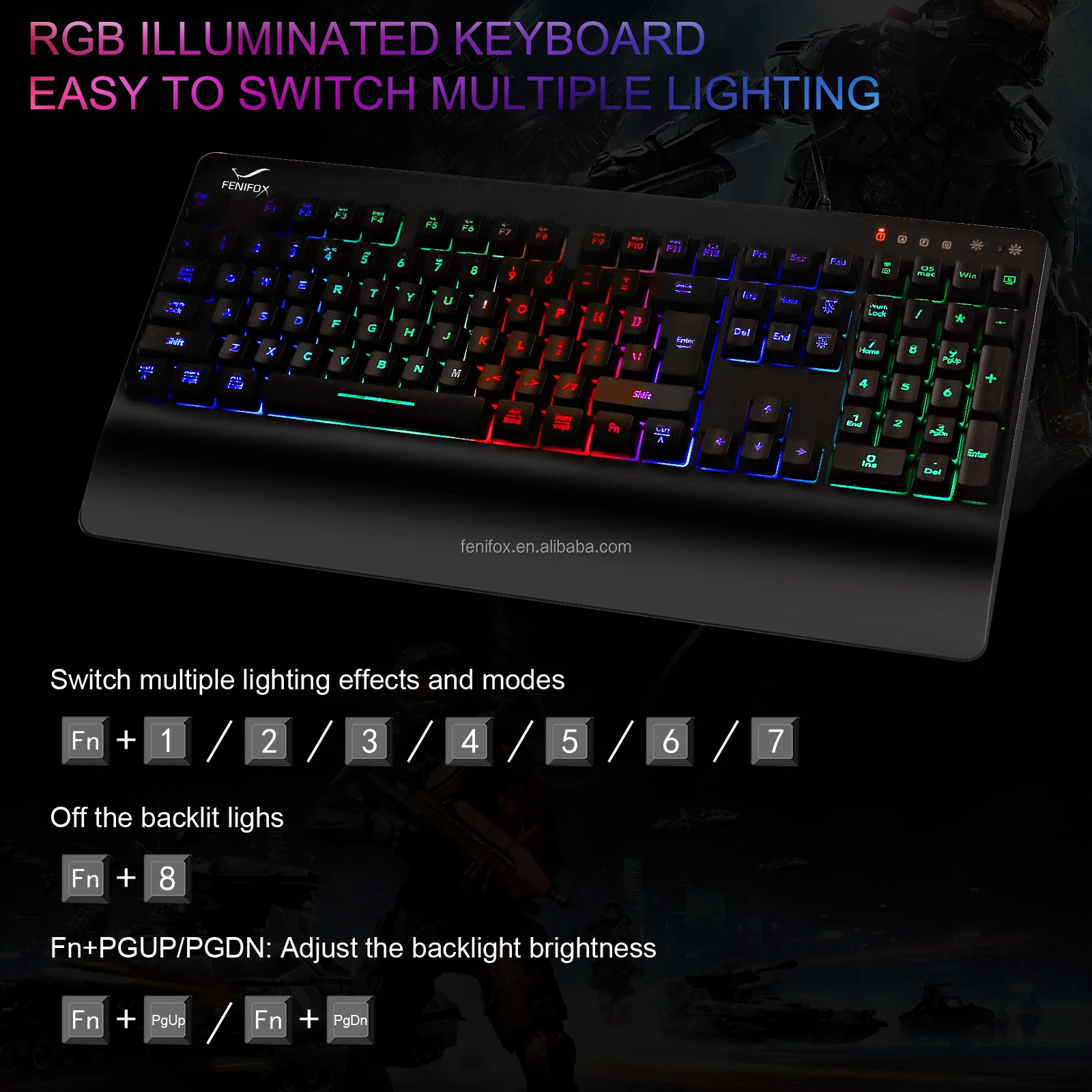 Big Palm Rest Ergonomic RGB Backlight Illuminated Game Light Gaming keyboard and Mouse Combo