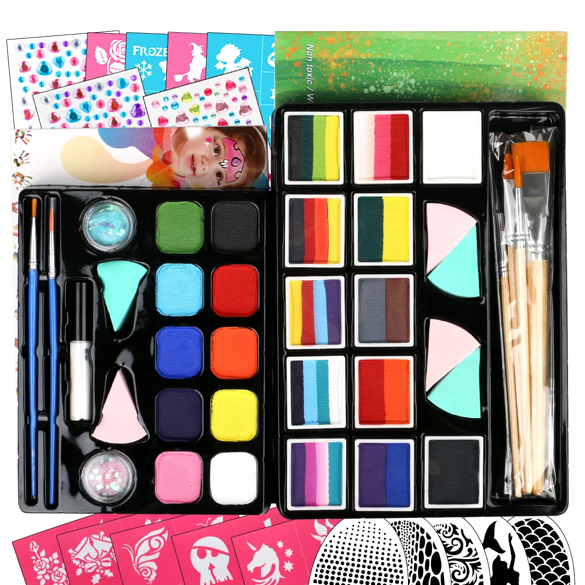 Face Painting Kit Kids Facepaint Kids Face Paint 12 Colors Stencils Safe and Easy to Use Face Paint Kit
