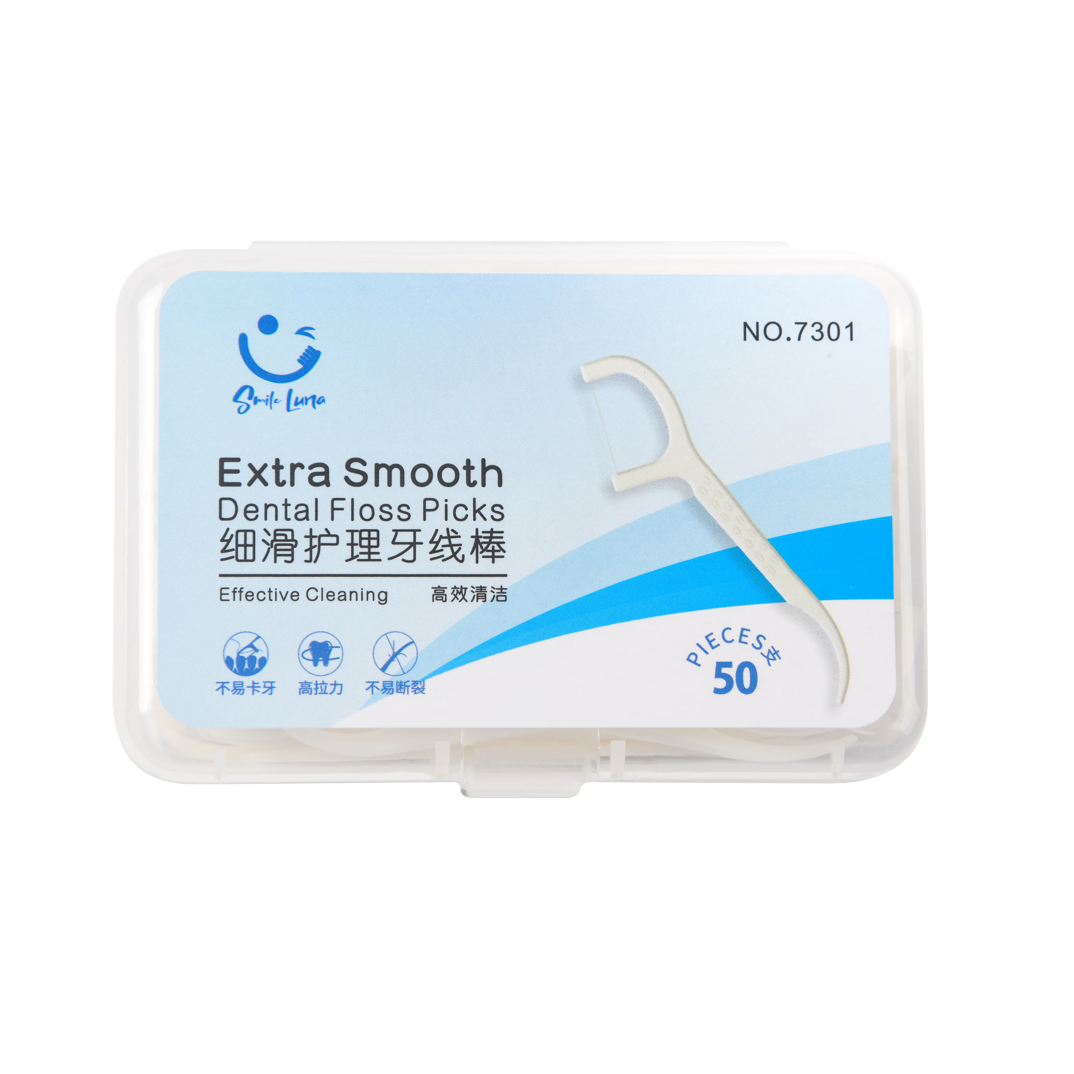 Smile Luna 7301 Custom Label Logo ODM OEM Dental Extra Smooth Tooth Pick Effective Cleaning Dental Floss Pick