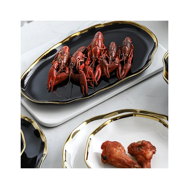 gilded edge ceramic bowl disc plate Cutlery set spoon tableware for party tableware table decorations