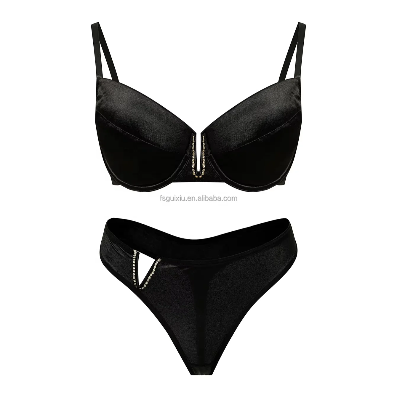 ready goods Two Piece New sexy Women Underwire Push Up Bra Thong Blue 2 Piece Lace Lingerie Set with diamond