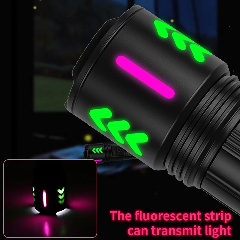 30w LED 1000m Flashlight USB Type-C Rechargeable Power Bank IPX4 Waterproof Camping Bright Tactical Flashlight