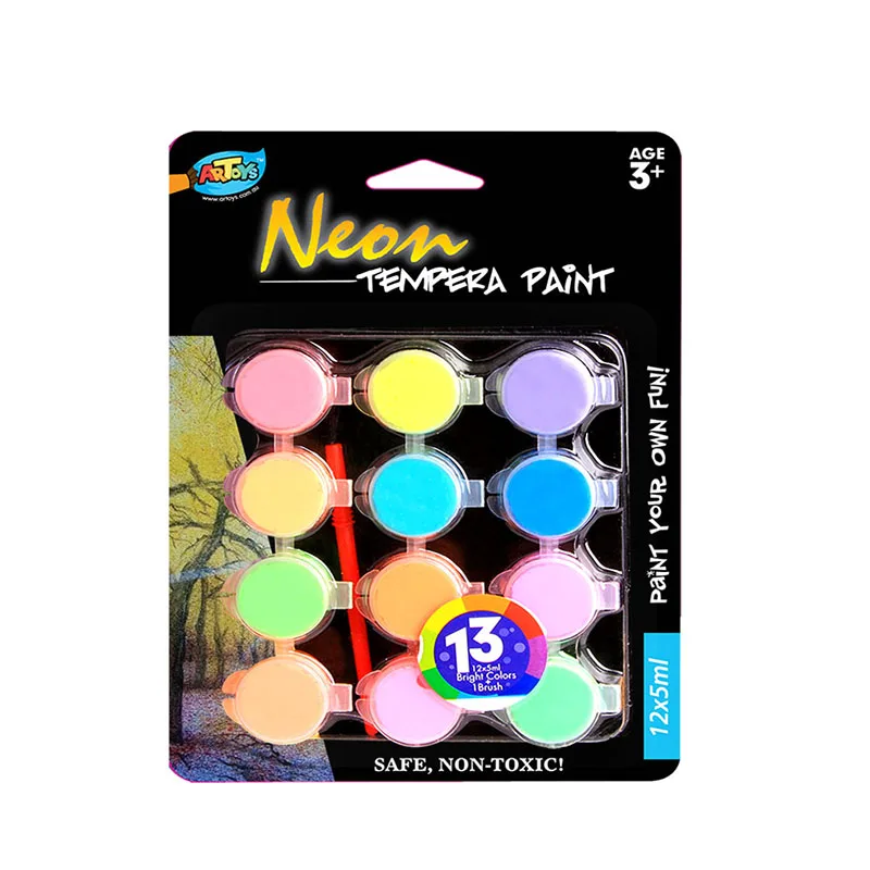 Non-toxic art drawing 5ml 12 colors kid washable tempera paint pots set with brush