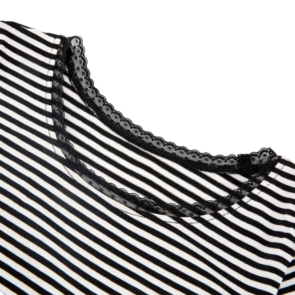 
100% Cotton Baby Girls Ultra Soft Jersey Tshirt Embroidered Short Sleeve Stripe Printed Tees with Lace 