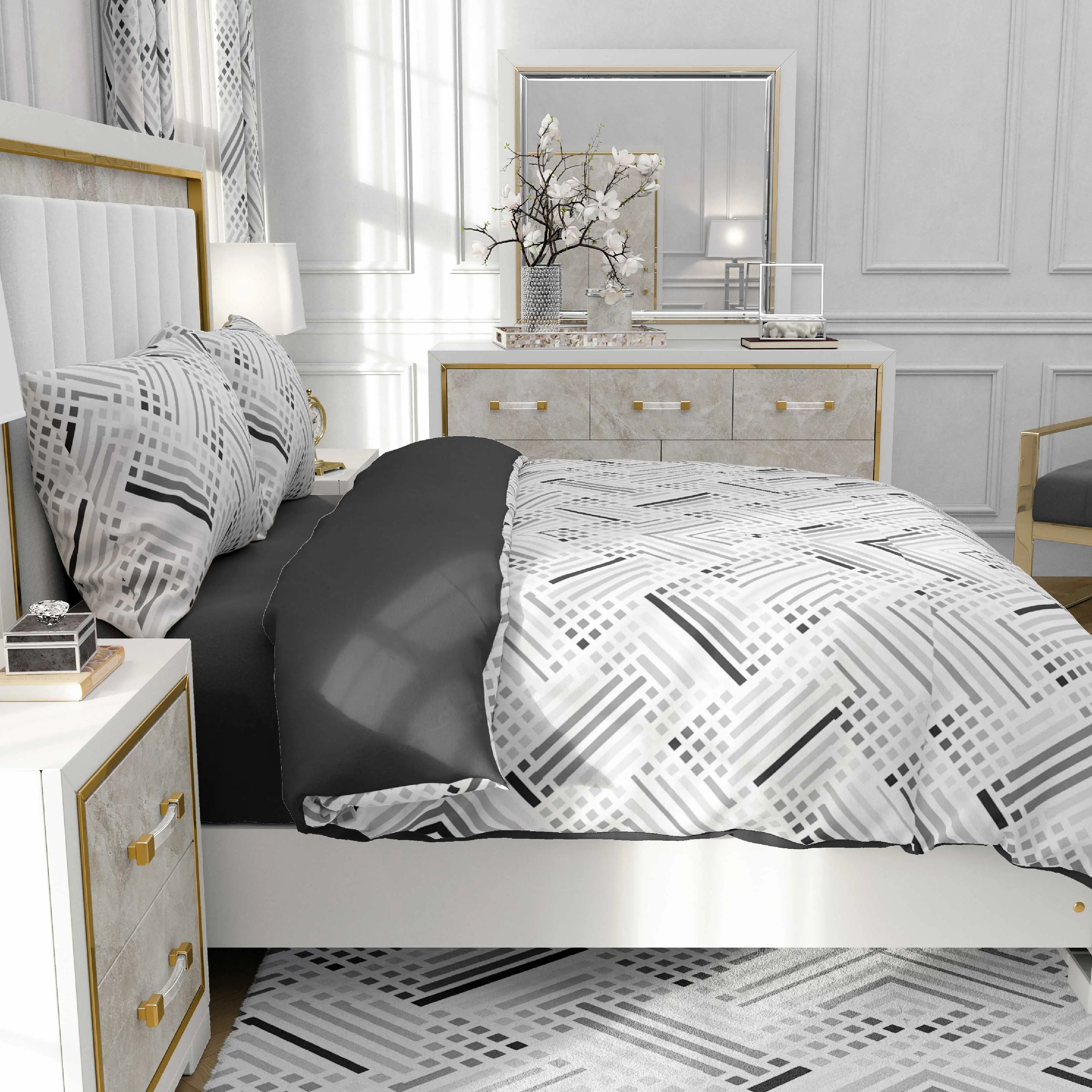 Factory provides customized high quality printed bedding sets geometry style tencel bamboo bed sheet