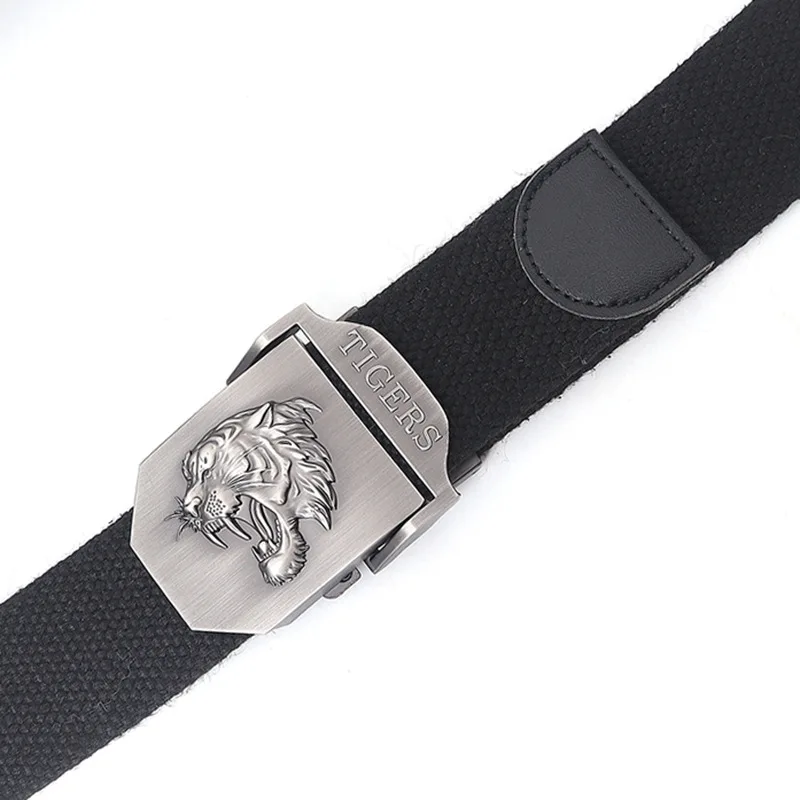 Manufacturers Customized Logo Canvas Fabric Metal Tiger Head Buckle Lengthened Belt Youth Outdoor Trousers Canvas Tactical Belt