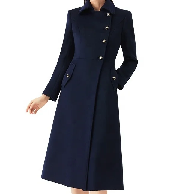 Classic Color Elegant Women Wool Warm Trench Jacket Lady Oversize Long Cashmere Coats Airline Work Uniform Winter Windbreaker