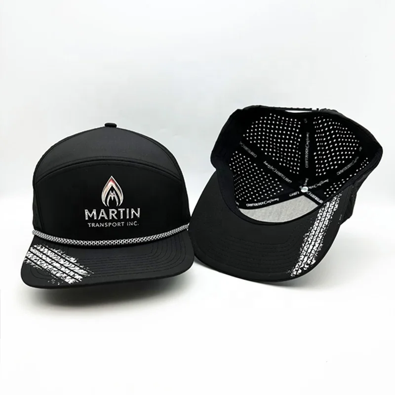 Custom Leather Patch 6 Panel Waterproof Meilin Hat Laser Cut Hole Perforated Golf Hat Trucker Hats Caps