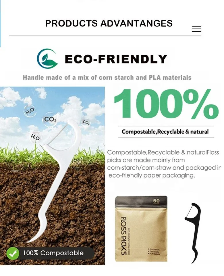 Natural Zero Waste Disposable Corn Starch/Straw Custom Logo Eco friendly Dental Floss Pick Dental Flosser