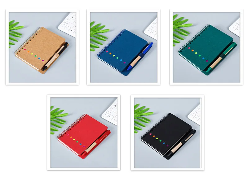 Logo Branding Printed Eco Friendly Thick Kraft Paper Cover Notebook Sticky Notes Notebook with Pen School Stationery