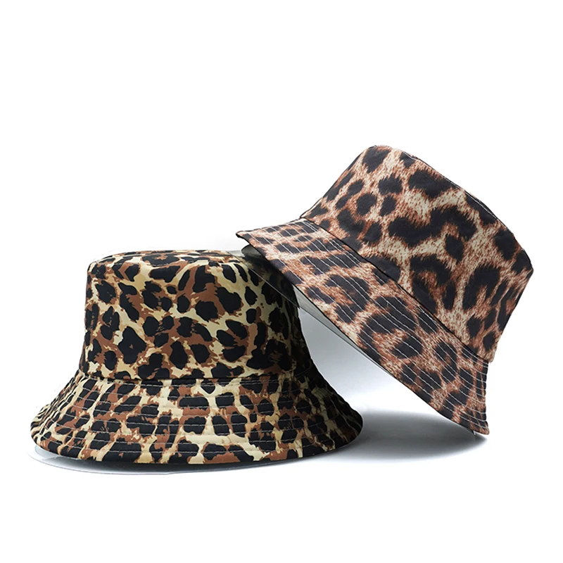 Outdoor Sun Fashion Style Panama Cap for Men Women Double Sides Reversible Fisherman Hat Animal Pattern Leopard Print Bucket Hat