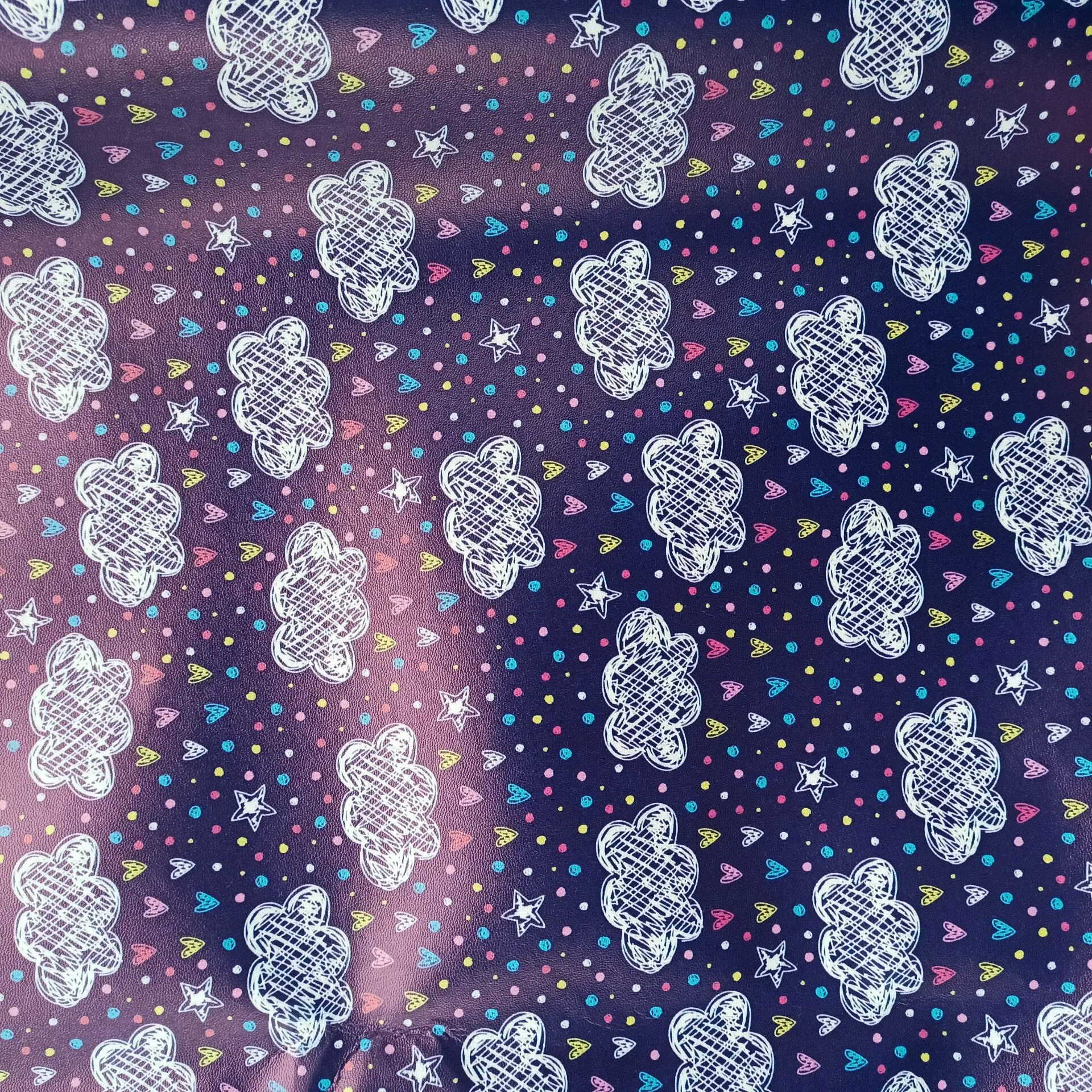  2021 New Cloud Custom Print 70%PVC 30%Polyester Faux Leather Vinyl Fabirc For Car Seat