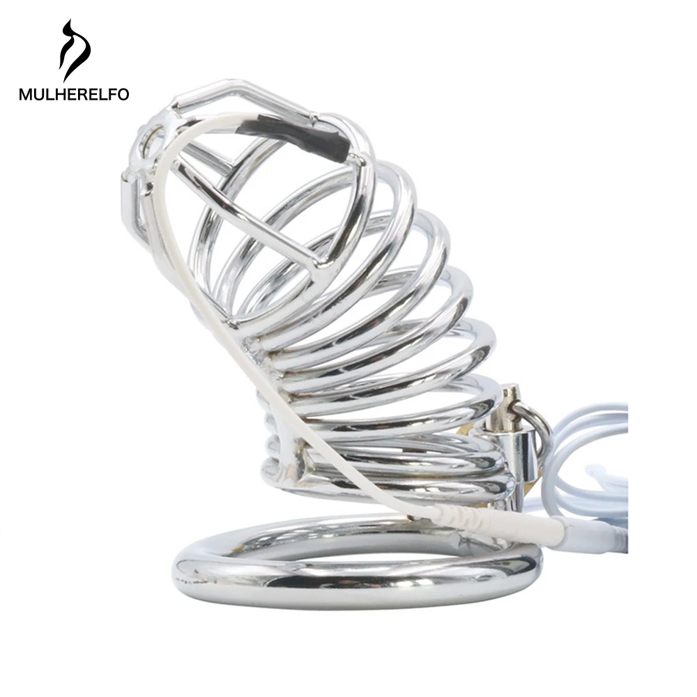MULHERELFO Electric shock anal plug chastity lock set Electric Shock medical Sex Toy Bell Sound
