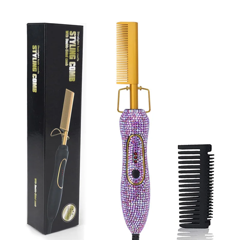 bling sparkle crystal beaded electric magic hot combs hair straightener comb