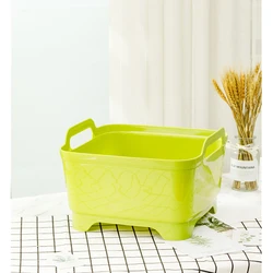 Plastic dish tub sink drain wash basin kitchen fruit vegetable washing drying storage basket with handle