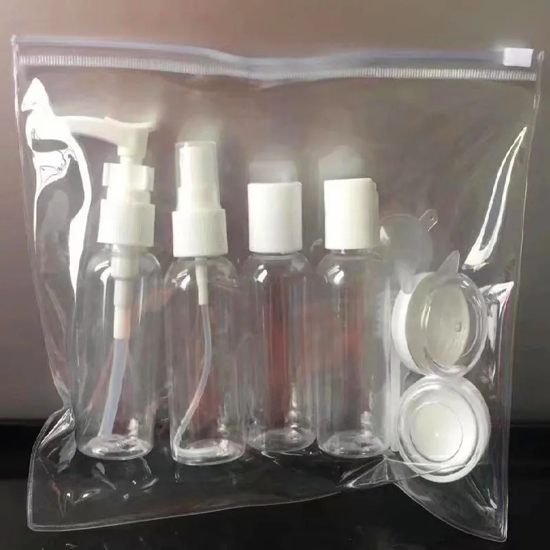 Portable Cheap Empty 50ml Clear Plastic Skincare Travel Cosmetic Bottles and Jars Set