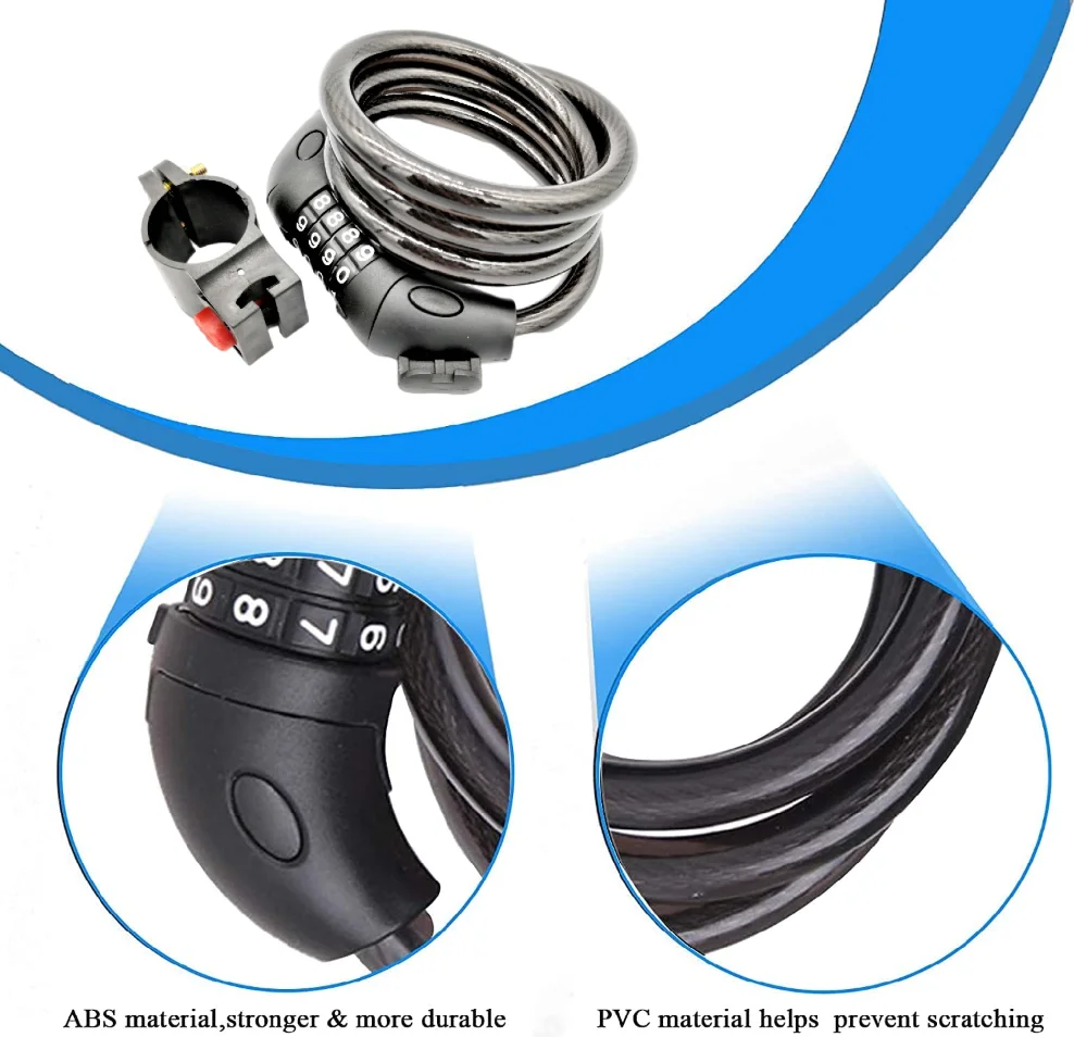 JIZHOU Heavy Duty Safety Digit Code Bike Cable Lock Electronic Cycle Accessories Lock Bicycle Combination Lock