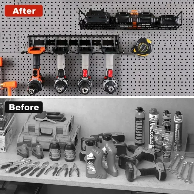 Power Tool Organizer Drill Holder Wall Mount Garage Tool Storage Rack for Heavy Duty Tool Shelf Black