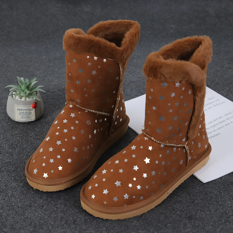 Wholesale Glitter Girls Little Kids Shiny Ankle Winter Fur Snow Boots Winter For Children With Bling Stars