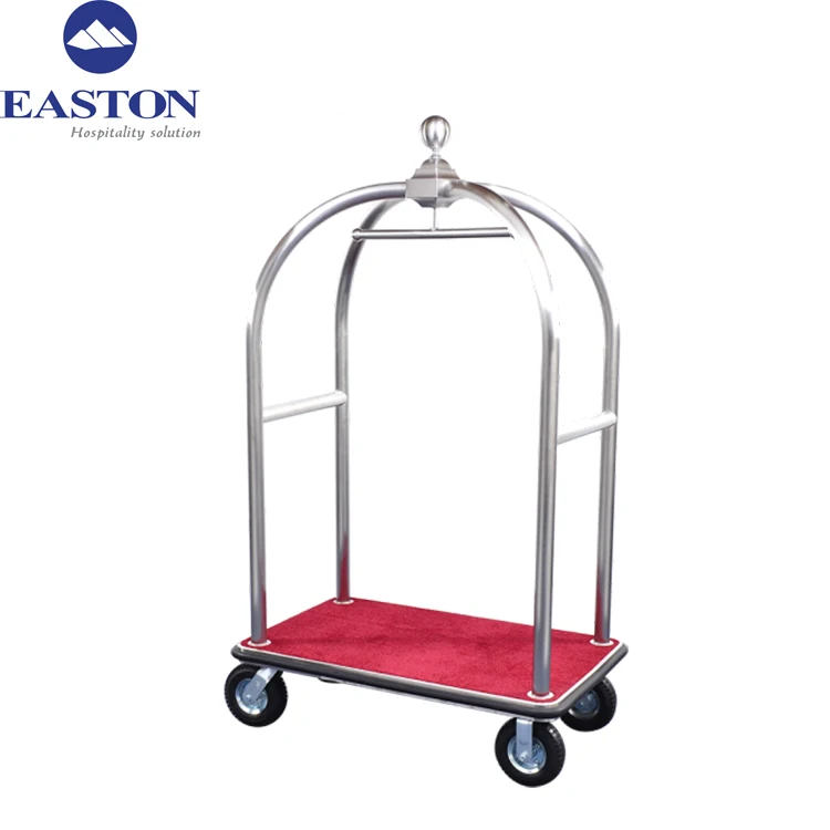 Stainless steel bellman luggage cart or concierge birdcage trolley luggage cart for hotel
