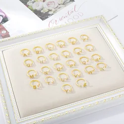 ABC alphabet design rings set charms gold plated stainless steel rings for teenage girls