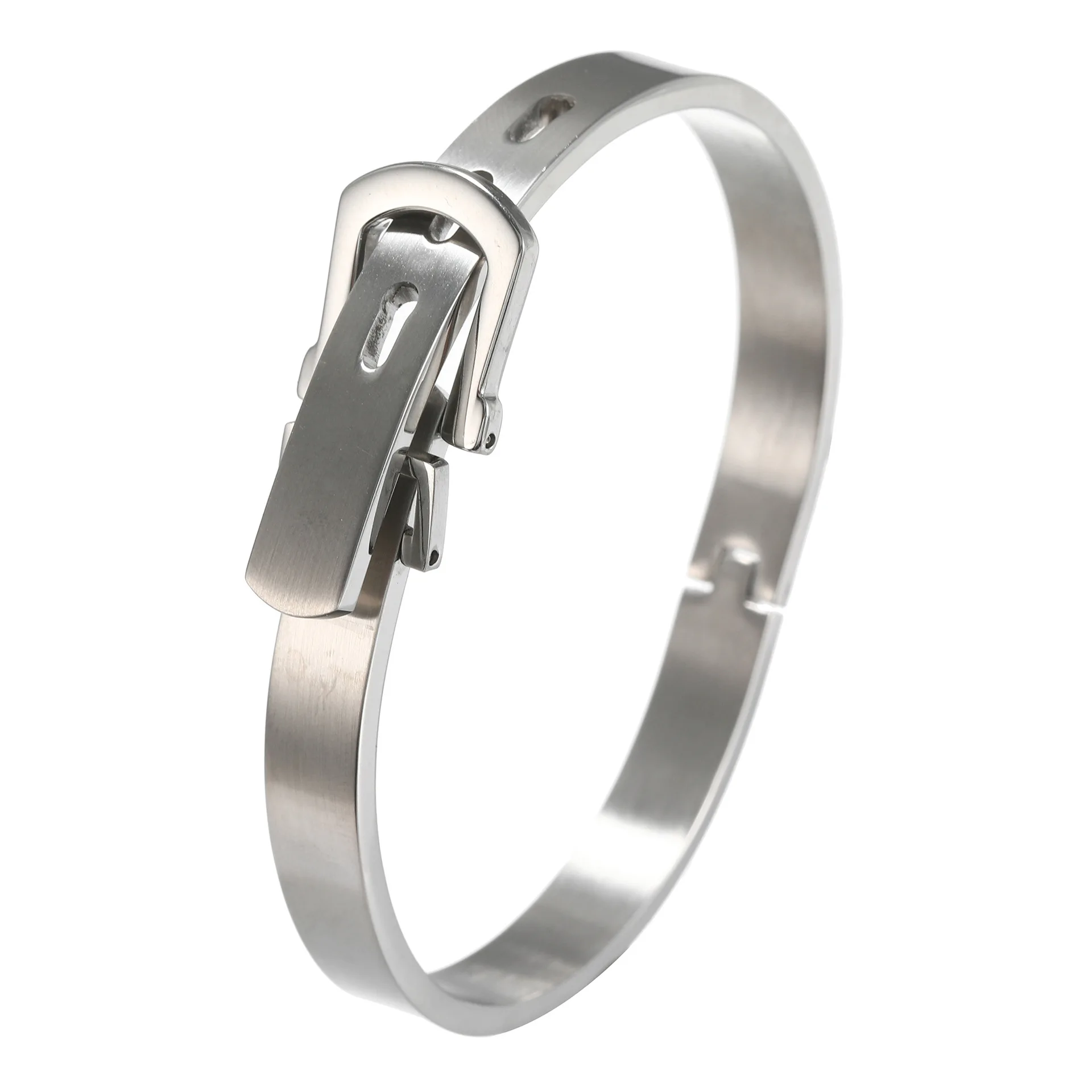 Professional Classic Belt Stainless Steel British Style Belt Buckle Bangle Belt Strap Open Cuff Bangle Couple Bracelet 4 Colors