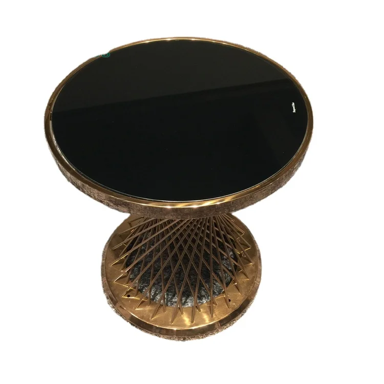 Stainless steel metal coffee table,round luxury coffee table,black mirrored glass coffee table tempered stainless leg